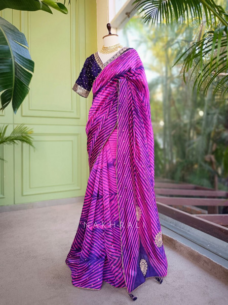 Rangili Purple Leheriya Saree with Gota Work Blouse