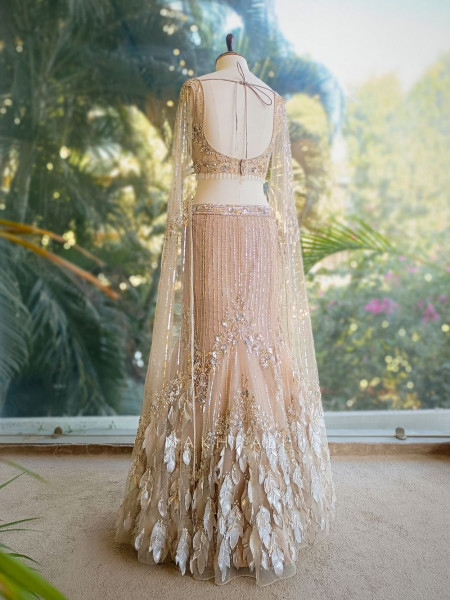 Elsa Nude Indo-Western Mermaid Lehenga with Sequin & Cut Dana Work