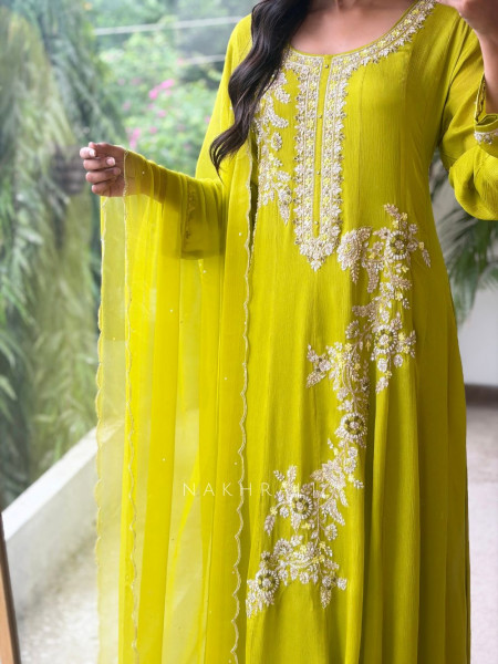 Sorrel Parrot Green Organza Georgette Layered Sharara Suit Set