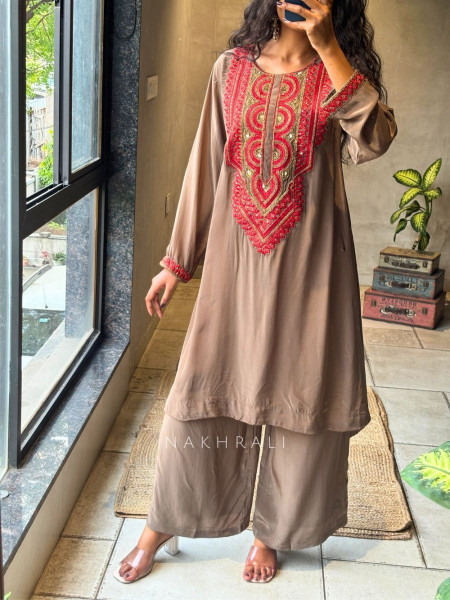 Bib Tunic brown Kurta Palazzo Set