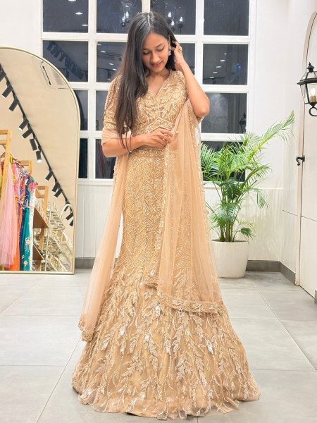 Fishtail Cream Indo-Western Lehenga Set