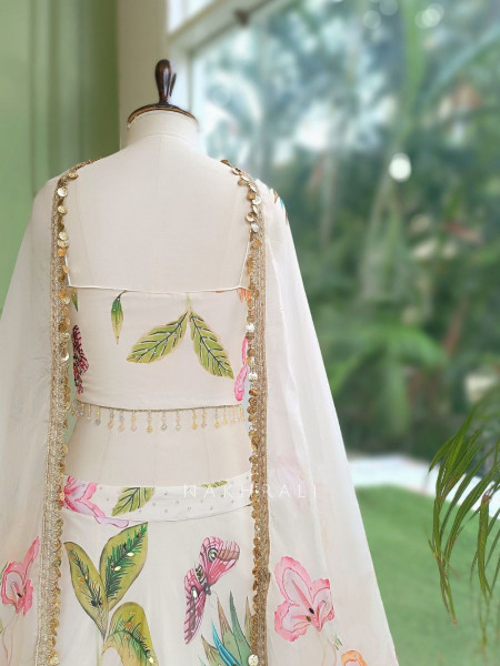 Rang-e-Gul Off-White Floral Indo-Western Lehenga with Sequin Embroidery