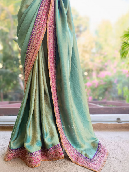 Nazara Sea Green Satin Saree with Embroidered Sequin Blouse