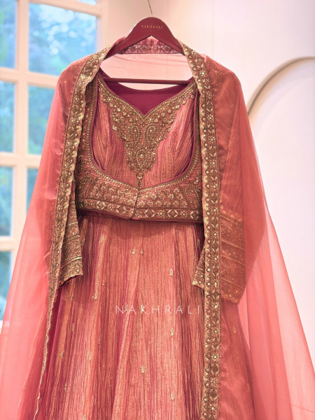 Mrigya Onion Pink Anarkali Suit Set With Hand Embellished Zari & Sequin Work