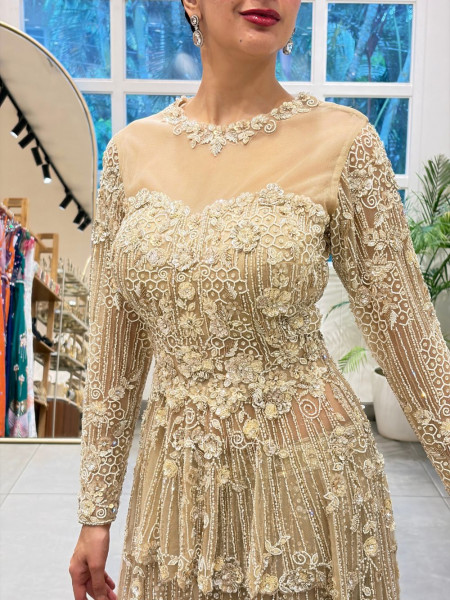 Solenne Beige Soft Net Indo-Western Skirt Set