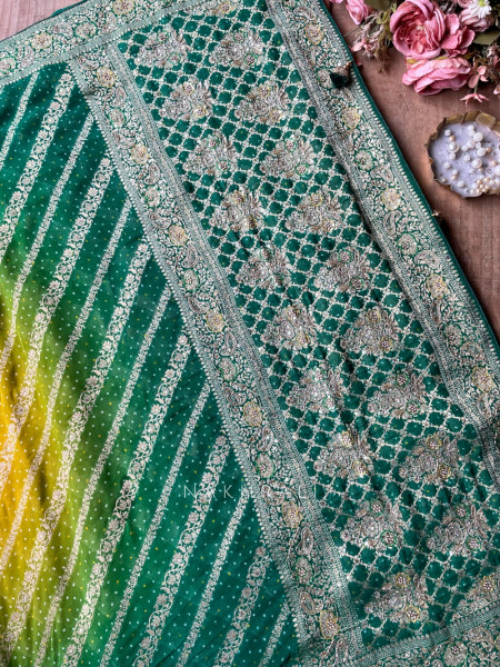 Sarika Green Bandhani Saree With Running Blouse Piece