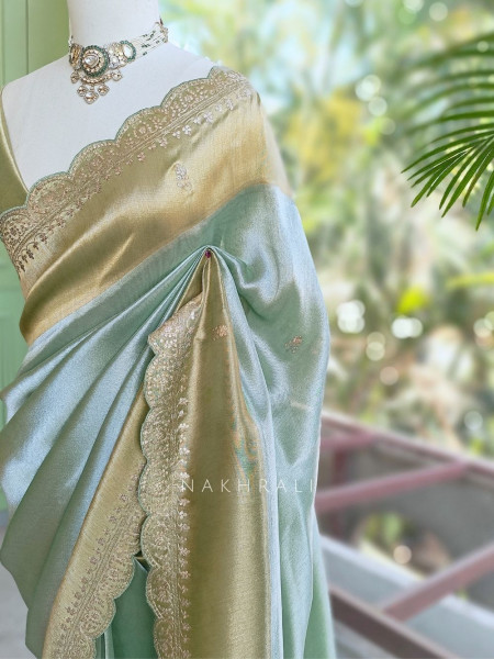 Skylight Pista Green Zari Weaved Saree with Embroidered Border