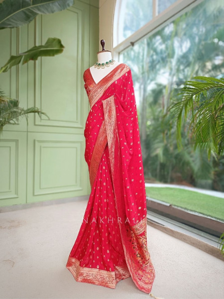 Asmi Red Banarasi Khaddi Georgette  Saree
