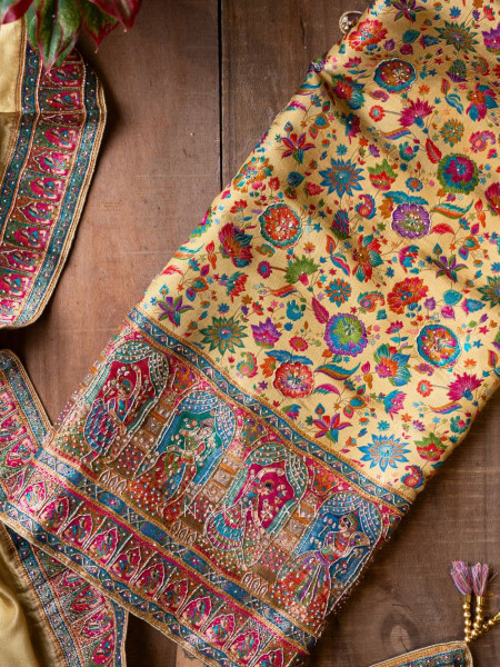 Noorani  Golden Dola Silk Dress Material Set with Dabka & Bead Work