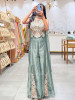 Cressida Sea Green Tissue-Silk &amp; Organza Indo-Western Palazzo Set