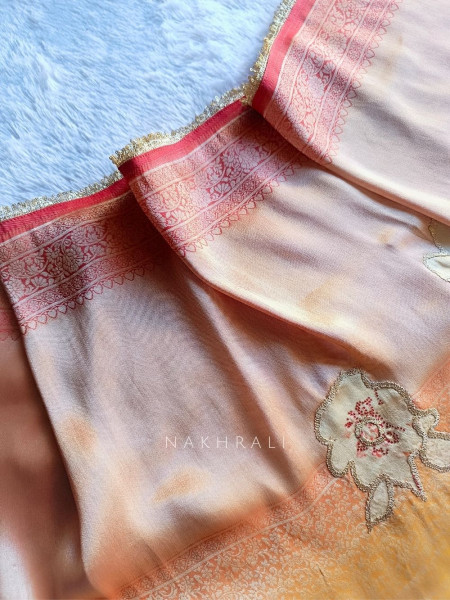 Prisha Peach Dual-Tone Zari Suit Fabric