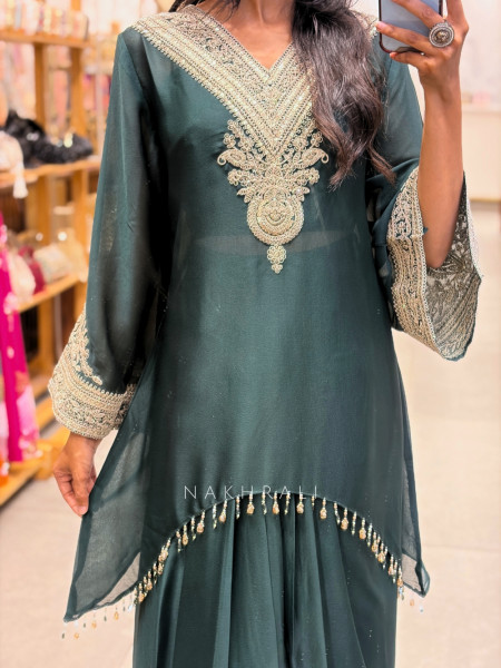 Mehtab Green Silver-Yoke Kurta Skirt Set
