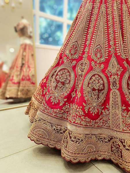 Vyanjana Red Bridal Lehenga with Zari Sequin Bead Work