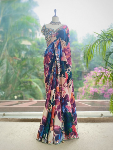 Picasso Multicolor Floral Saree with Sequin Work
