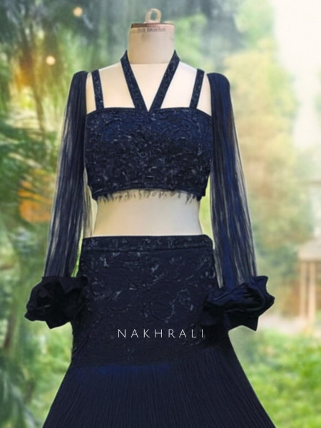 Navy Noir Contemporary Lehenga with Textured Work