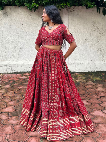 Koshika Maroon Pure Cotton Navratri Lehenga Choli
