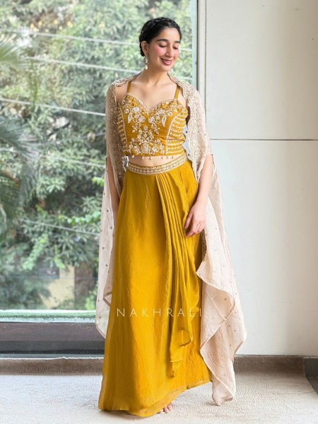 Sunlit Mustard Crop Top SkirtSet