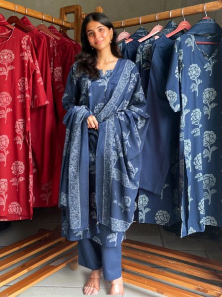 Gul-Bahaar Blue Cambric Cotton Suit Set