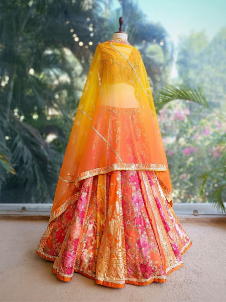 Aahana Orange Embroidered Lehenga Set