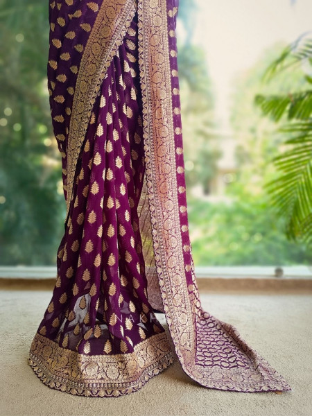 Regal Wine Saree with Golden Zari Detailing