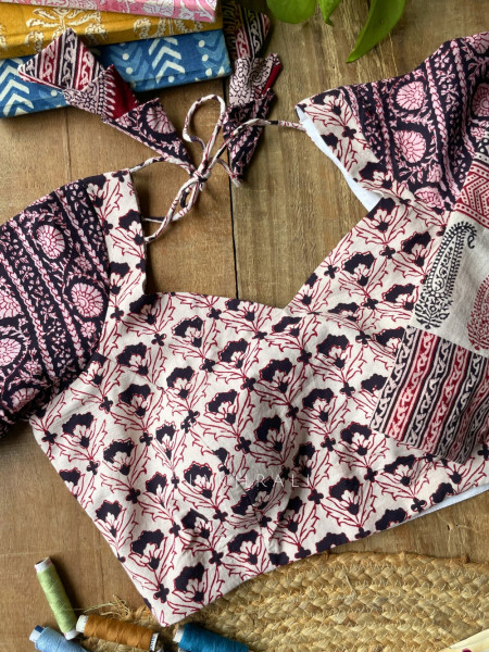 Sutr-rang White Blouse Mixed Print Detail