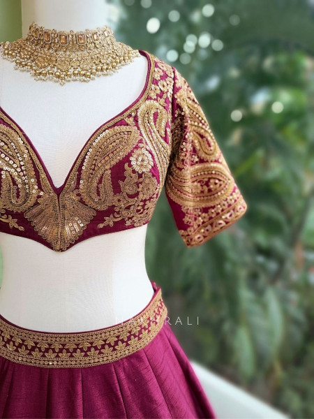 Raudra Maroon Bridal Lehenga with Heavy Zari & Sequin Work