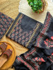 Elegant Printed Black Cotton Dress Material with Sequin Embellished Neckline
