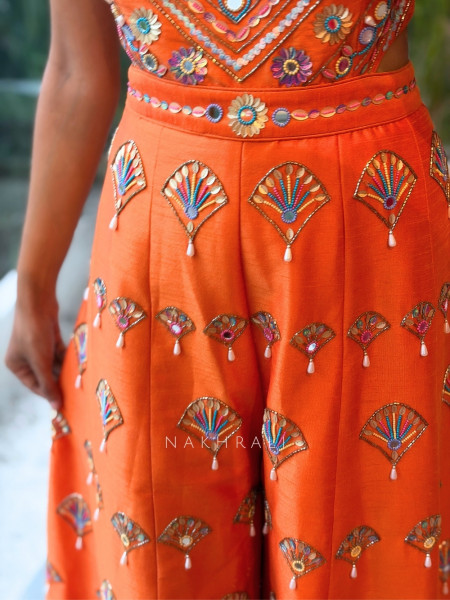 Sunlit Empress  Orange Silk Blend Indo-Western Jumpsuit