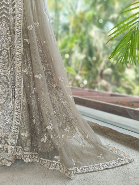 Zeenoora Grey Lehenga Set with Embroidery, Beads & Sequin Work