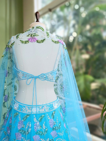 Firoza Mehrunissa Scalloped Blue Kalidar Lehenga Set