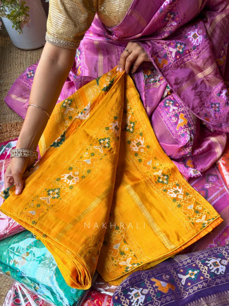 Kalyani Plum Yellow Patola Saree With With Running Blouse Piece