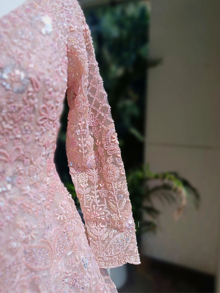 Aurelia Pink Net Silk Achkan Lehenga with Sequin Cut Dana Work