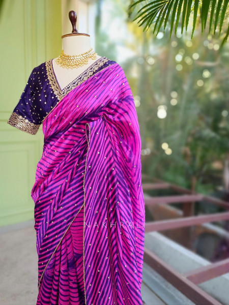 Rangili Purple Leheriya Saree with Gota Work Blouse