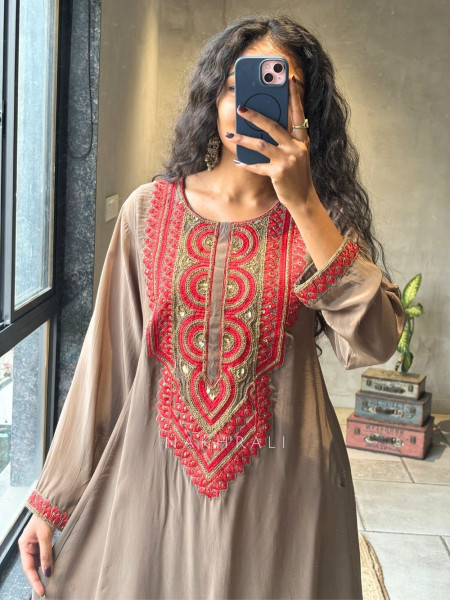 Bib Tunic brown Kurta Palazzo Set