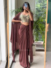 Glimmering  Brown Georgette Crop Top Dhoti Skirt Set with Cape
