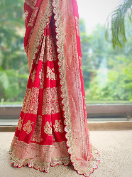 Kumud Red Georgette Silk Saree