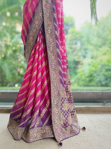 Sarika Purple Bandhani Saree With Running Blouse Piece