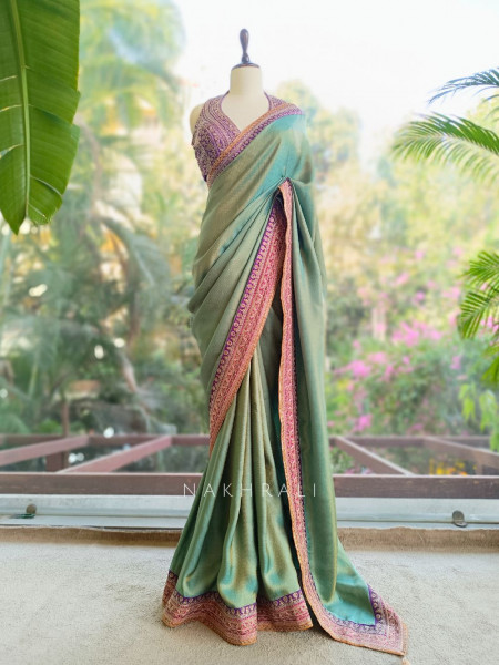 Nazara Sea Green Satin Saree with Embroidered Sequin Blouse