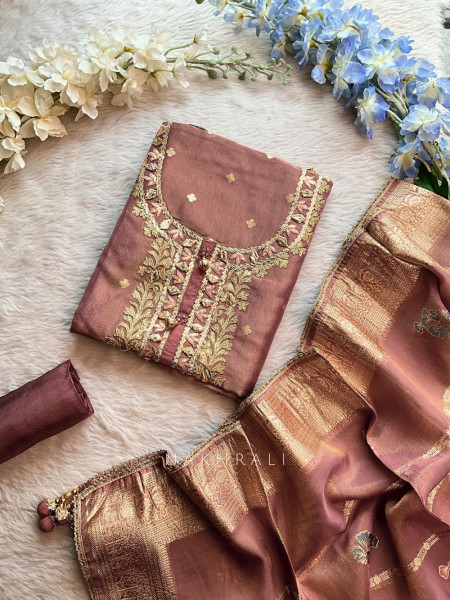 Zeenat Charm Mauve  Dress Material Set with Embroidered Detailing