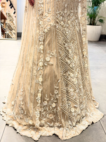 Solenne Beige Soft Net Indo-Western Skirt Set