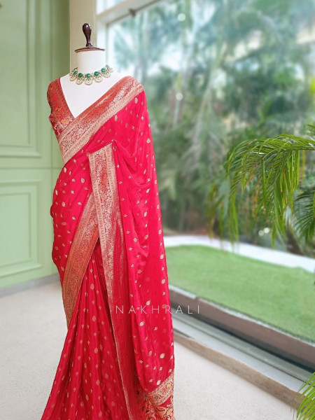 Asmi Red Banarasi Khaddi Georgette  Saree