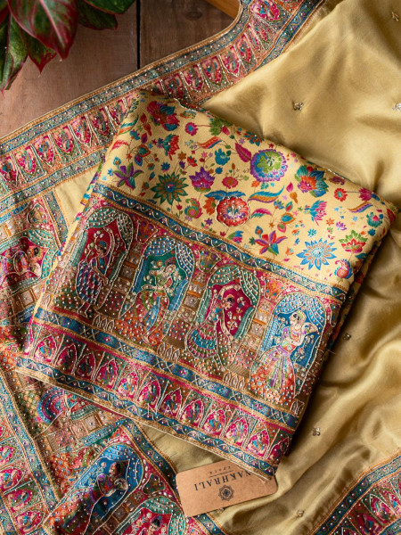 Noorani  Golden Dola Silk Dress Material Set with Dabka & Bead Work