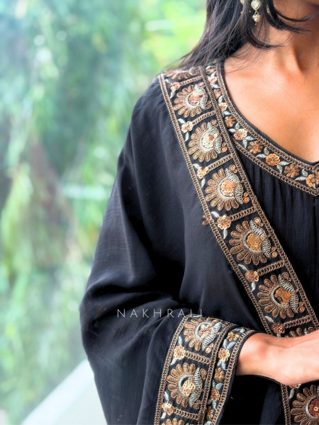 Dastaan Black Chinon Kalidar Anarkali Set