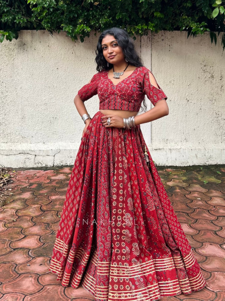 Koshika Maroon Pure Cotton Navratri Lehenga Choli