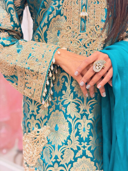 Rivaya Green Brocade Kurta Pant Set with Dupatta