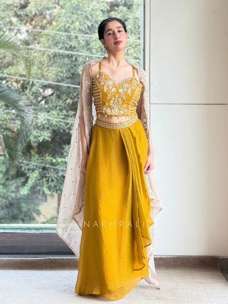 Sunlit Mustard Crop Top SkirtSet