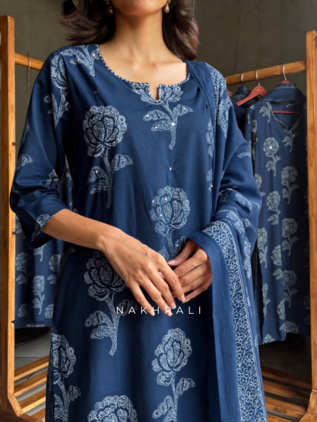 Gul-Bahaar Blue Cambric Cotton Suit Set