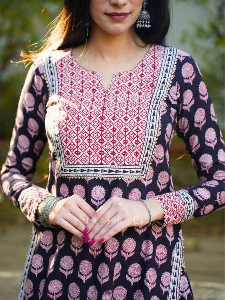 Hiba Cotton Kurta with Sequin Neck Work