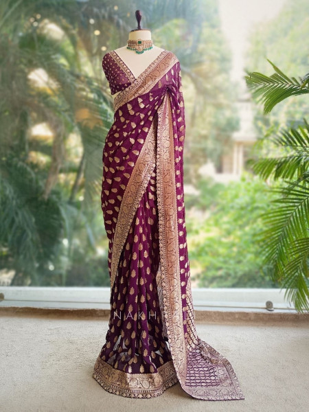 Regal Wine Saree with Golden Zari Detailing