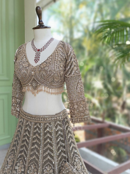 Zeenoora Grey Lehenga Set with Embroidery, Beads & Sequin Work